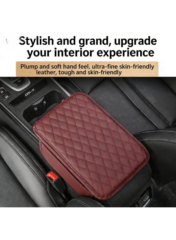 مسند ذراع للسيارات حصيرة ، ألياف الكربون الجلود ومع 2 جيوب التخزين-العالمي مسند ذراع صندوق تخزين ، متوافق مع معظم المركبات. - Image 4